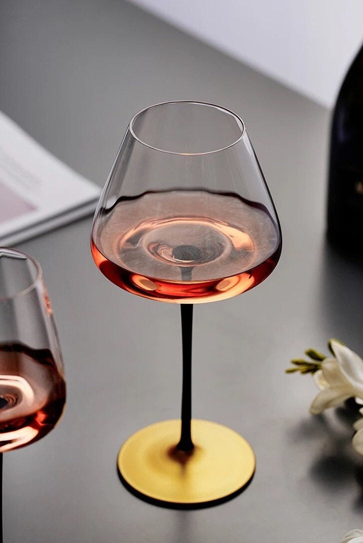 Gold Wine Glasses, Unique Wine Glasses, Ripple Wine Glass Set