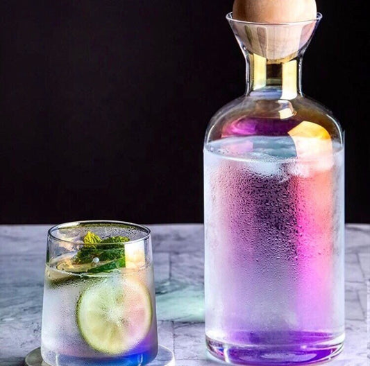Rainbow Carafe Set, Whiskey Decanter, Whiskey Glasses, Bottleneck Pitcher, Carafe Tray, Wood Ball Stopper, Carafe & Glass Set, Gift Set