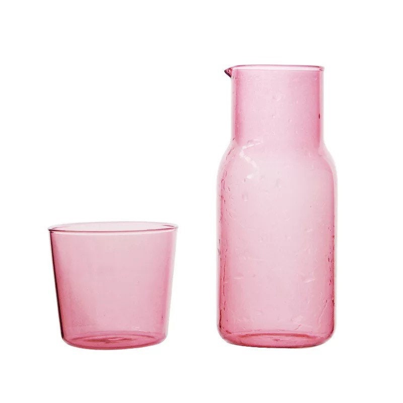 Pink Bedside Carafe, Water Carafe, Carafe Set, Carafe and Glass Set, 2-Piece Carafe Set, 570ml, Gift Set, Christmas Gifts