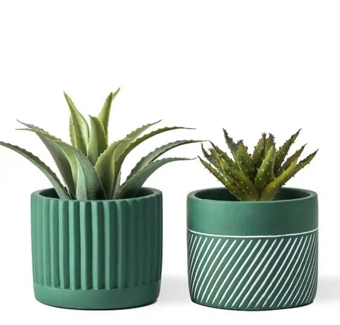 Rippled Plant Pot Set | 2-Piece Flower Pot Set | Planter Pots | Outdoor | Drainage | Sea Green | Coral Pink | Navy Blue | Cool Gray