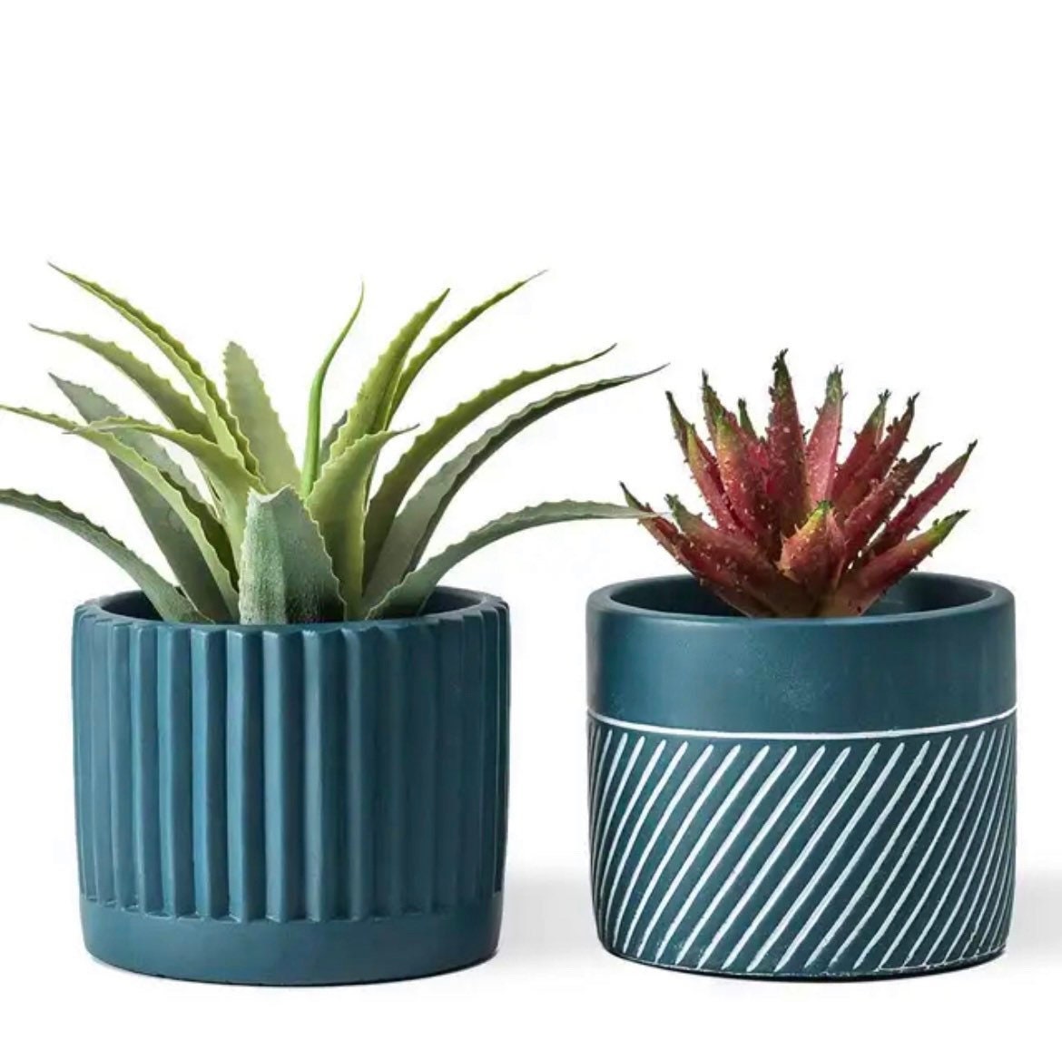 Rippled Plant Pot Set | 2-Piece Flower Pot Set | Planter Pots | Outdoor | Drainage | Sea Green | Coral Pink | Navy Blue | Cool Gray