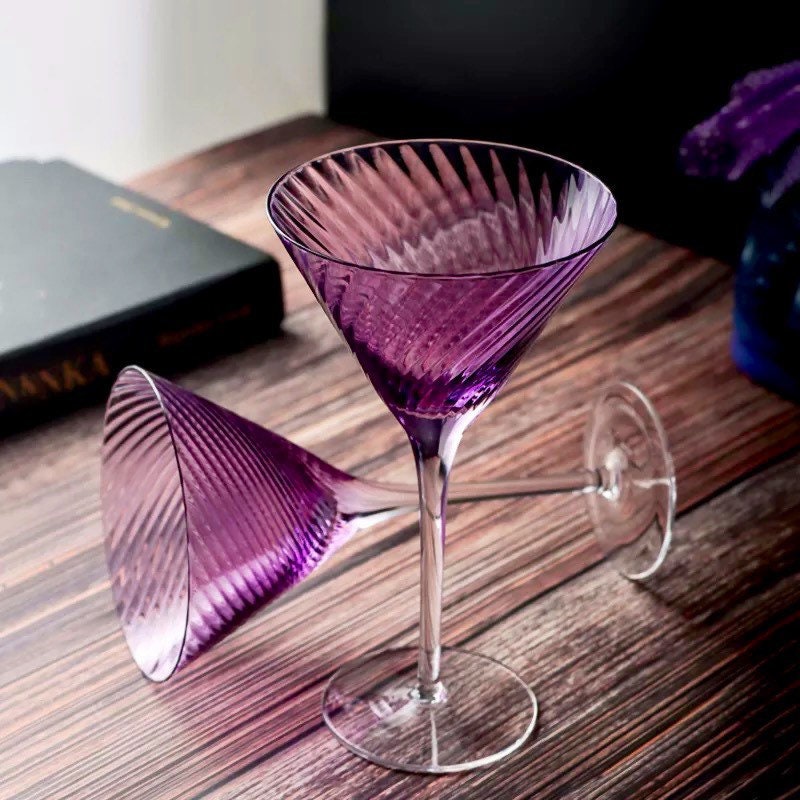 Lavender Wine Glasses, Rippled Coupe Glasses, Martini Glass, Retro Wine Glass, Vintage Wine Glass, Gifts For Her, Wedding