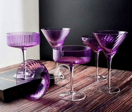 Lavender Wine Glasses, Rippled Coupe Glasses, Martini Glass, Retro Wine Glass, Vintage Wine Glass, Gifts For Her, Wedding