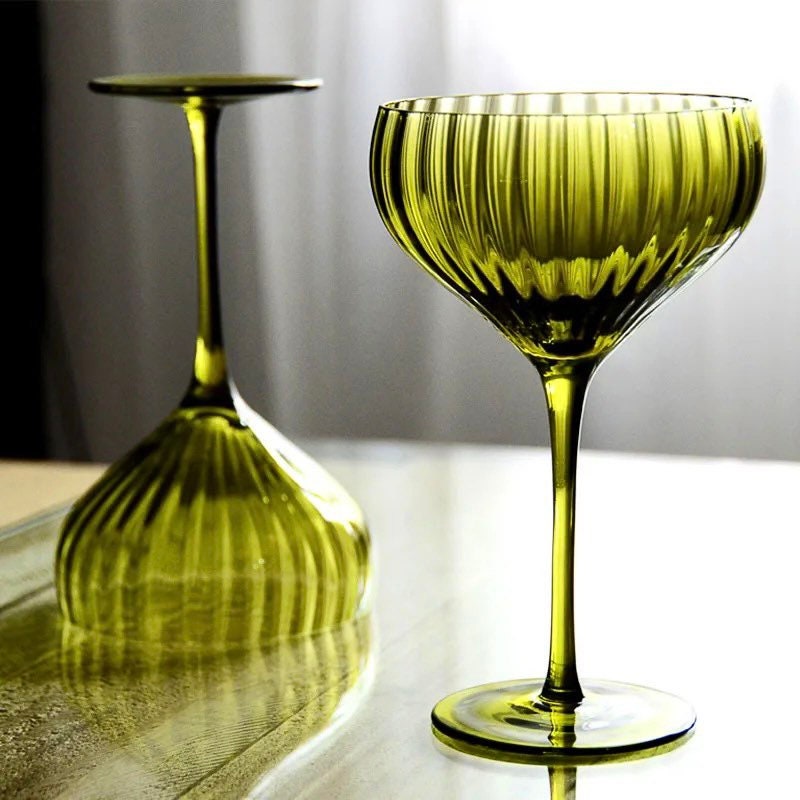 Rippled Wine Glass, Green Green Wine Glasses, Green Wine Glasses, Rippled Coupe Glass, Gifts For Her, Wedding, Mother’s Day